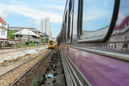 Bangkok, Thailand - September 5, 2015 : Restoration the railroad tracks by Plasser and Theurer...