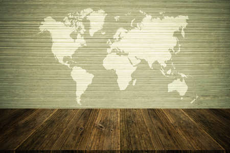 Wood terrace and Wall texture background surface natural color , process in vintage style with world mapの写真素材