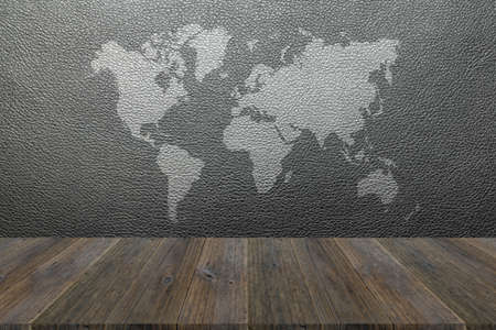 Wood terrace and Leather texture background surface natural color with world mapの写真素材