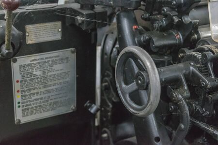 Bangkok, Thailand - October 24, 2015 :  Sheet offset machine retro style in printery at Bangkok, Thailand.のeditorial素材