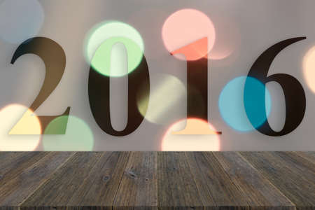 Wood terrace and Abstract bokeh background of Christmas tree decoration for merry christmas Xmas and...
