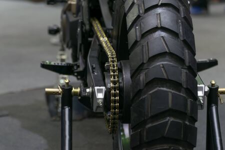 Zoom at motorcycle chain and sprocket in Car show event at Bangkok, Thailand. This a open event no need press credentials required.の写真素材