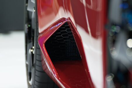 Zoom at sports car airduct and wheel in Car show event at Bangkok, Thailand. This a open event no need press credentials required.の写真素材