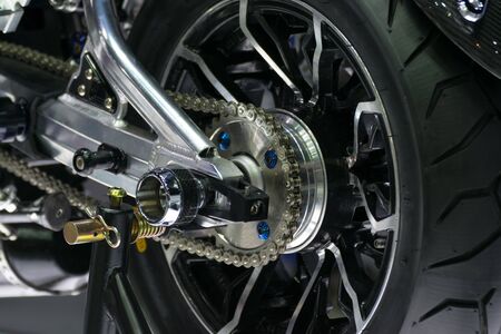 Zoom at motorcycle chain and sprocket in Car show event at Bangkok, Thailand. This a open event no need press credentials required.の写真素材