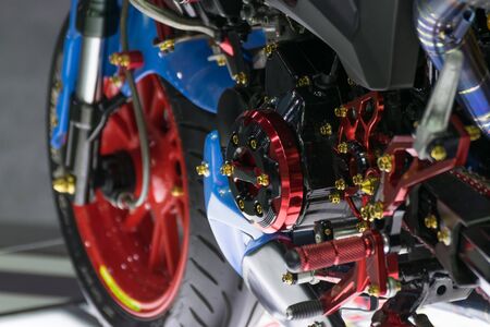 Zoom at motorcycle engine in Car show event at Bangkok, Thailand. This a open event no need press...
