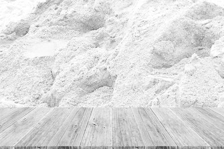 Sand texture surface white color use for background with Wood terraceの写真素材