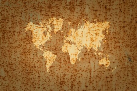 Metal rust wall texture surface natural color use for background with world map