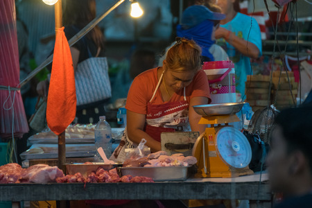 Bangkok, Thailand - December 4, 2015 : Thai exotic food in street food market. Like the charming people, exotic foods greets you on almost every corner in Thailand.のeditorial素材
