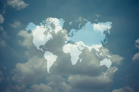 Nature cloudscape with blue sky and white cloud with world map , process in vintage styleの写真素材