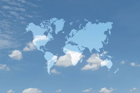 Nature cloudscape with blue sky and white cloud with world map