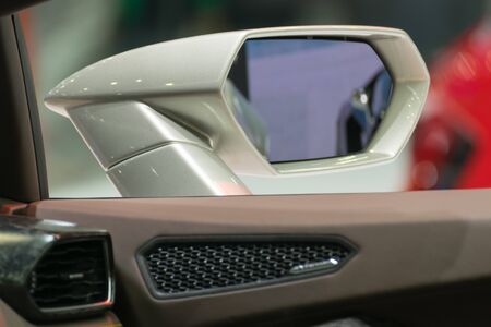 Zoom at sports car mirror and door in Car show event at Bangkok, Thailand. This a open event no need press credentials required.の写真素材