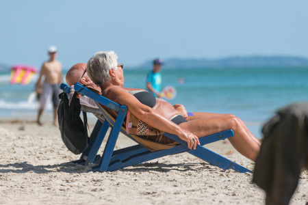 Rayong, Thailand - December 31, 2015 : Unidentified people travel at LaemMaePhim. This white sandy cape can be easily reached from city. Without large waves, the beach is nice for swimming.のeditorial素材