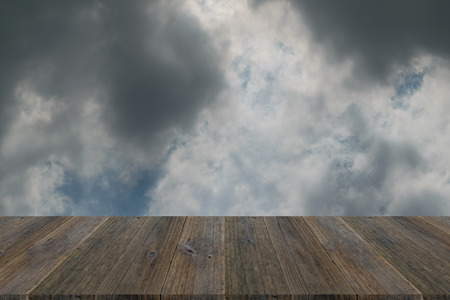 Nature cloudscape with blue sky and white cloud with Wood terraceの写真素材