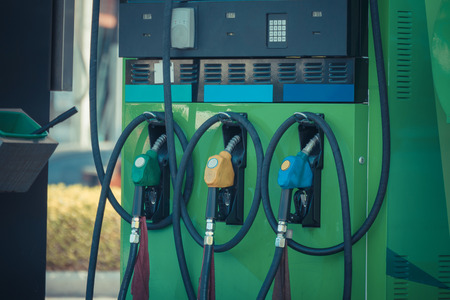 Fuel pumps at a petrol gas stationの写真素材