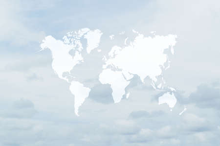 Nature cloudscape with blue sky and white cloud with world map