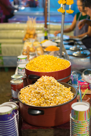 Bangkok, Thailand - January 9, 2016 : Thai street food with corn in market.のeditorial素材