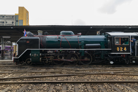 Bangkok, Thailand - March 26, 2016 : Steam train at Foundation Day of train operation 119 years...