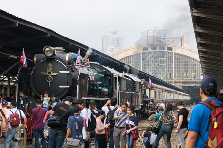 Bangkok, Thailand - March 26, 2016 : Steam train at Foundation Day of train operation 119 years anniversary of the State Railway of Thailand.のeditorial素材