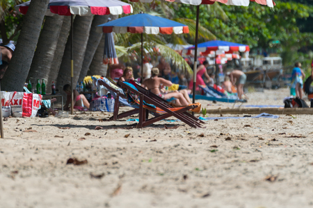 Rayong, Thailand - December 31, 2015 : Unidentified people travel at LaemMaePhim. This white sandy cape can be easily reached from city. Without large waves, the beach is nice for swimming.のeditorial素材