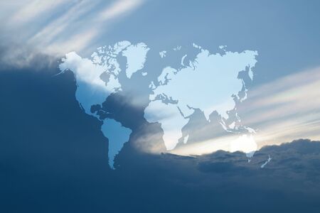 Nature cloudscape with blue sky and white cloud with world mapの写真素材