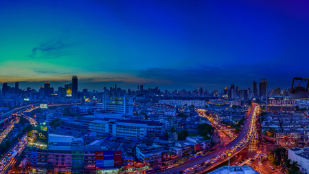 Bangkok, Thailand - May 18, 2016 : Nighttime of Bangkok city. Bangkok is the capital and the most populous city of Thailand., panoramaのeditorial素材