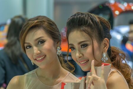 Bangkok, Thailand - December 10, 2015 : Unidentified model pretty lady on display in car show event. This a open event no need press credentials required.のeditorial素材