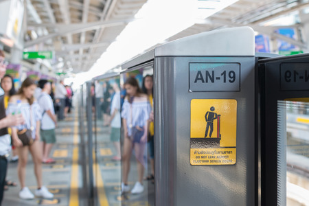 Bangkok, Thailand - March 15, 2016 : BTS skytrain train runs in Bangkok. Many people in Bangkok used...