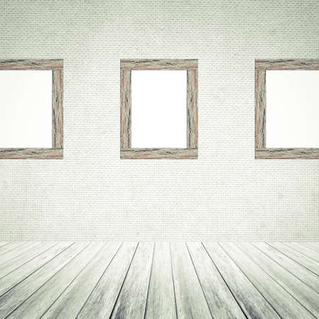 Wood terrace and Plywood with wood photo picture frame texture background White color , process in vintage styleの写真素材