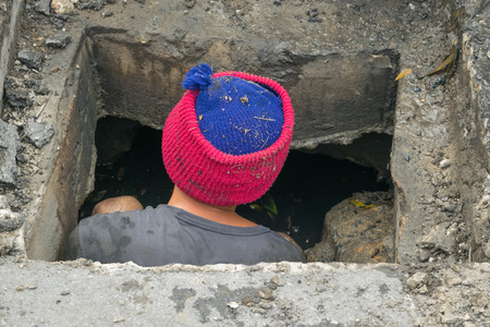Working for drain cleaning. Problem with the drainage system.
