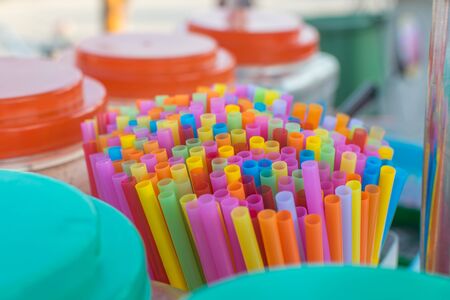 Straws colorful multicolor make with plastic in drink shop at marketの写真素材