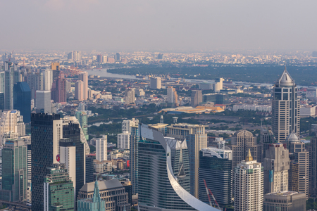 Bangkok, Thailand - August 28, 2016 : Cityscape, Building and road block with traffic in Bangkok city with building and transportation from Skyscraper.のeditorial素材