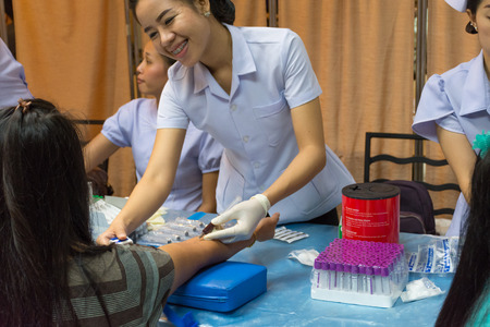 Bangkok, Thailand - May 5, 2016 : Collection blood in lab for checkup a health check by doctor and nurseのeditorial素材