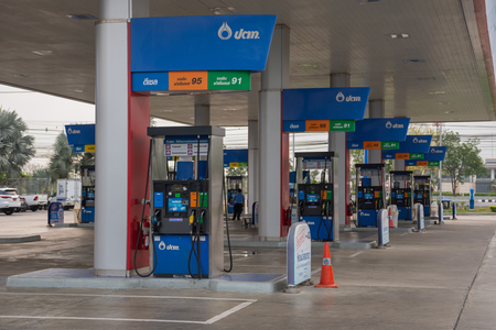Bangkok, Thailand - April 4, 2016 : Fuel pumps at a petrol gas stationのeditorial素材