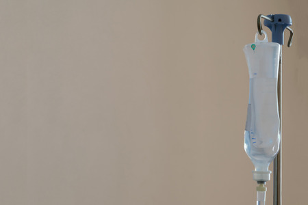 Saline bag and saline for intravenous infusion for patient in hospital