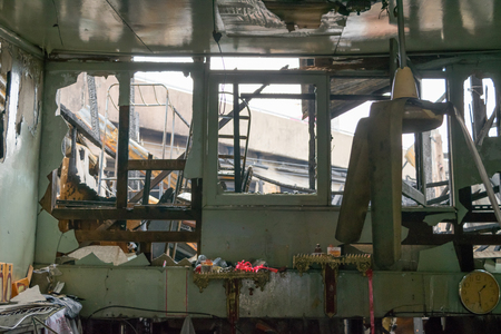 Conflagration fire damaged in summer house after blazeの写真素材