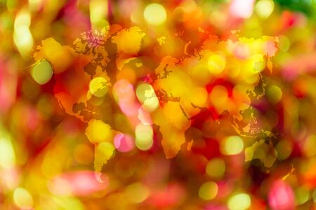 Abstract bokeh background of light for celebration new year and christmas with world map