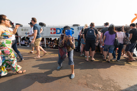 Bangkok, Thailand - March 6, 2016 : Boat port service for tourist the popular boat travel on the Chao Phraya river. To stay in downtown Bangkok. And tourist attractions on both sides of the river.のeditorial素材
