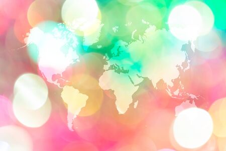 Abstract bokeh background of light for celebration new year and christmas with world mapの写真素材