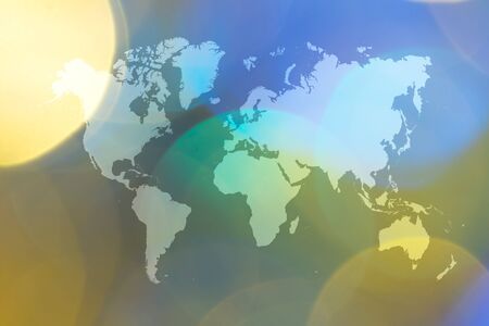 Abstract bokeh background of light for celebration new year and christmas with world mapの写真素材