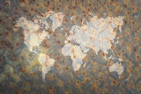 Metal rust wall texture background surface natural color with world mapの写真素材