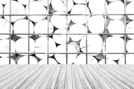 Wood texture surface white color use for background with Wood terrace and world mapの写真素材