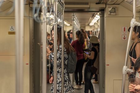 Bangkok, Thailand - March 25, 2017 : MRT subway train runs in Bangkok. Many people in Bangkok used subway to save time.のeditorial素材