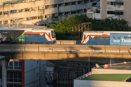 Bangkok, Thailand - April 12, 2017 : BTS skytrain train runs in Bangkok. Many people in Bangkok used...