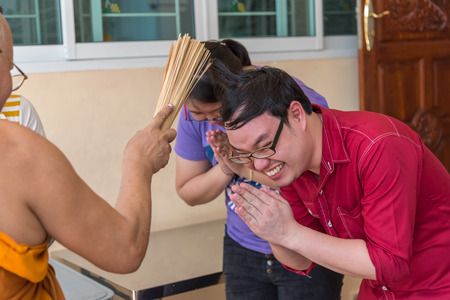 Ang Thong, Thailand - May 21, 2017 : Thai monk ritual for cerebrate the new house or house-warming ceremony in buddhist in Thailandのeditorial素材