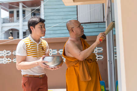 Ang Thong, Thailand - May 21, 2017 : Thai monk ritual for cerebrate the new house or house-warming ceremony in buddhist in Thailandのeditorial素材