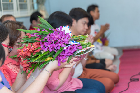 Ang Thong, Thailand - May 21, 2017 : Thai monk ritual for cerebrate the new house or house-warming ceremony in buddhist in Thailandのeditorial素材