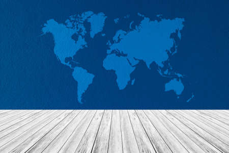 Wall texture surface natural color use for background with Wood terrace and world mapの写真素材