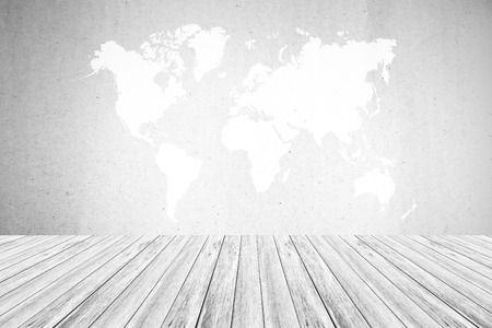 Cardboard paper texture background natural color , process in white color with white wood terrace with world mapの写真素材