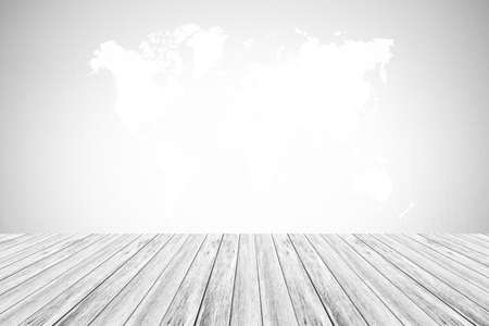 Wall texture background surface natural color , process in white color with white wood terrace with world mapの写真素材