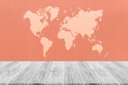 Wall texture background surface natural color, with white wood terrace and world mapの写真素材